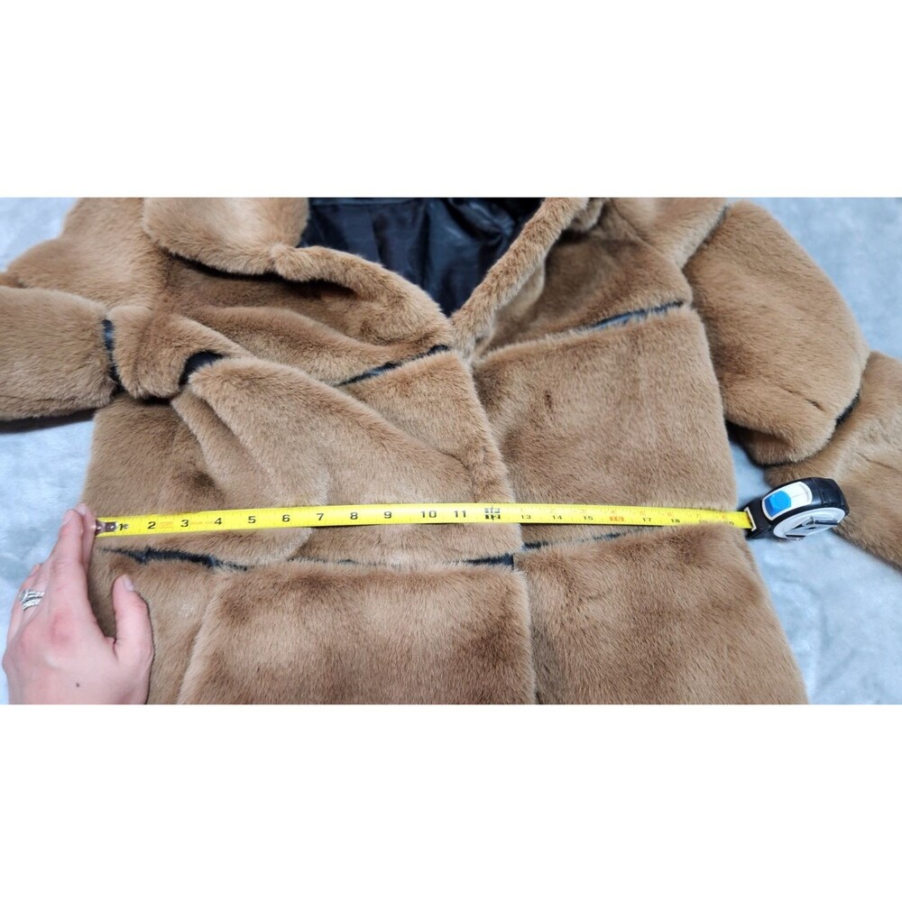 NWT Karl Legerfeld Women's Small Brown Long Faux Fur Coat - Picture 10 of 11